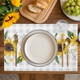 thumbnail image 4 of Sunflower Placemats Set of 12, Botanical Floral Butterfly Bee Gray White Plaid Placemats for Dining Table, Place Mats for Kitchen Tabletop, Waterproof Wipeable Dining Table Mats Set, 4 of 9