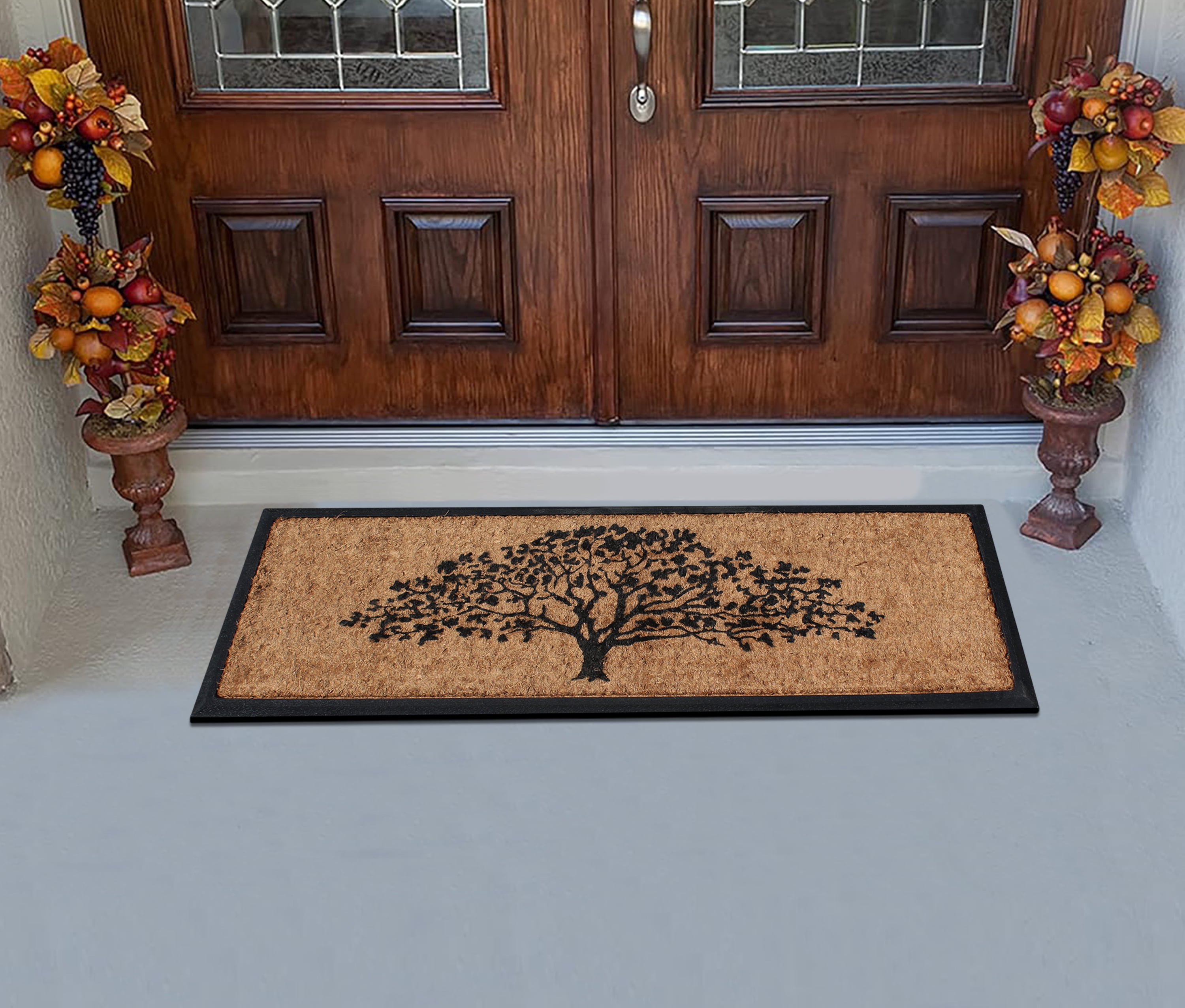 A1HC Natural Coir and Rubber Flocked Large Door Mat, Thick Durable Doormats for Indoor Outdoor Entrance,Heavy Duty,Thin Profile Door Mat, Long Lasting Entry Doormat,18"x48", National Oak Tree Black