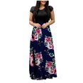 thumbnail image 2 of Empire Waist Dresses for Women 2024 Short Sleeve Crewneck Floral Maxi Long Dress Summer Fashion Casual Sun Boho Dresses, 2 of 5