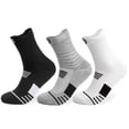 thumbnail image 5 of Domzle Basketball Socks Compression Cushion Thick Cycling Athletic Crew Sock Arch Support, Breathable Mesh, Seamless Toe, Sports Tab, Moisture Wicking, Running Sock for Men Women White, 5 of 5