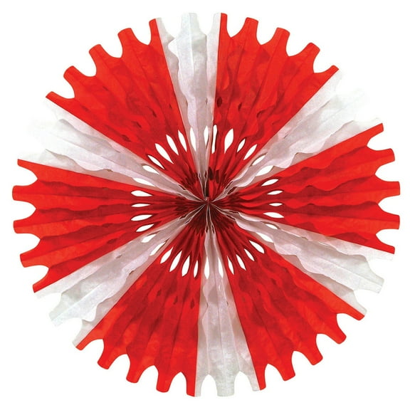 Beistle Club Pack of 12 Red and White Tissue Fan Hanging Decorations 25"