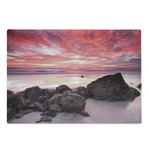 Landscape Cutting Board, Australian Seascape Image with Rocks Ocean Deep Sea Rocks Sunrise Dawn Art Photo, Decorative Tempered Glass Cutting and Serving Board, Large Size, Multicolor, by Ambesonne