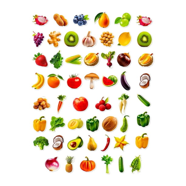 Pegatinas de frutas y verduras,Pegatinas de frutas y verduras para actividades infantiles,Pegatinas de alimentos decorativas DIY para niños pequeños,Pegatinas a granel fáciles de pelar para