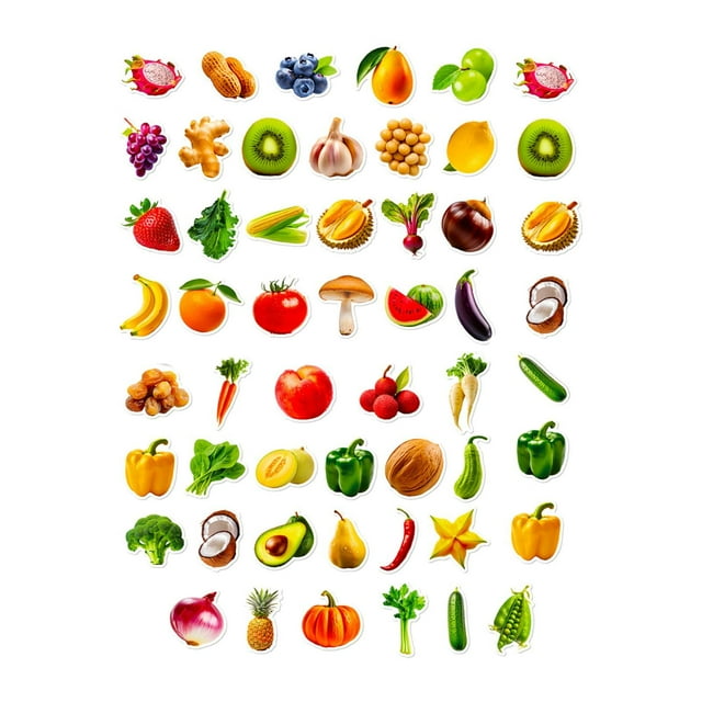 Pegatinas de frutas y verduras,Pegatinas de frutas y verduras para actividades infantiles,Pegatinas de alimentos decorativas DIY para niños pequeños,Pegatinas a granel fáciles de pelar para