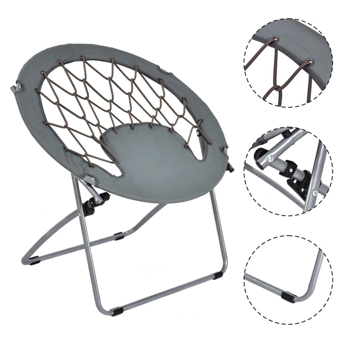 Goplus Folding Round Bungee Chair Steel Frame Outdoor