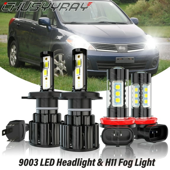 For Nissan Versa 2007-2017 2018 - H4 H11 LED Headlight Dual Beam Fog Light Bulbs Kit 6000K White 4x