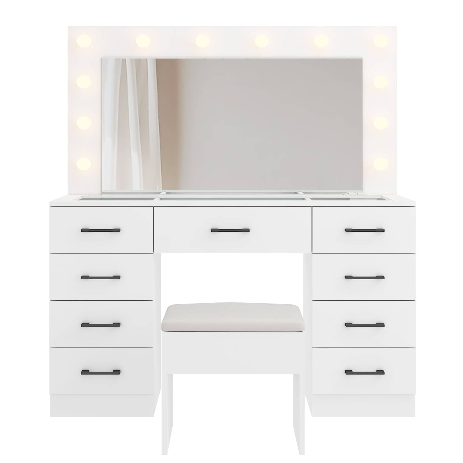 Ktaxon Large Makeup Vanity, Get Ready with Me GRWM Vanity Table Set w/ Visible Glass Top w/ Charging Station, White
