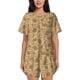 thumbnail image 1 of Balery Brown Flowers Conjunto de Pijama para Mujer con Estampado, Dos Piezas de Manga Corta y Shorts, Ropa de Dormir Suave con Cuello Redondo y Bolsillos-X-Large, 1 of 6