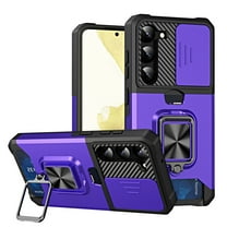 SaniMore Tri-layer Case for Samsung Galaxy S23 Ultra 6.8", Rugged PC Back Shockproof TPU Bumper Slide Window 360° Rotating Kickstand Card Slots Magnetic Car Mount Heavy Duty Protective Case,Purple