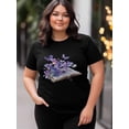 thumbnail image 4 of Camiseta de mujer, camisetas de manga corta, camisetas casuales, camisetas de cuello redondo con flores moradas y libro para mujer, 4 of 8