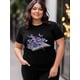 thumbnail image 4 of Camiseta de mujer, camisetas de manga corta, camisetas casuales, camisetas de cuello redondo con flores moradas y libro para mujer, 4 of 8