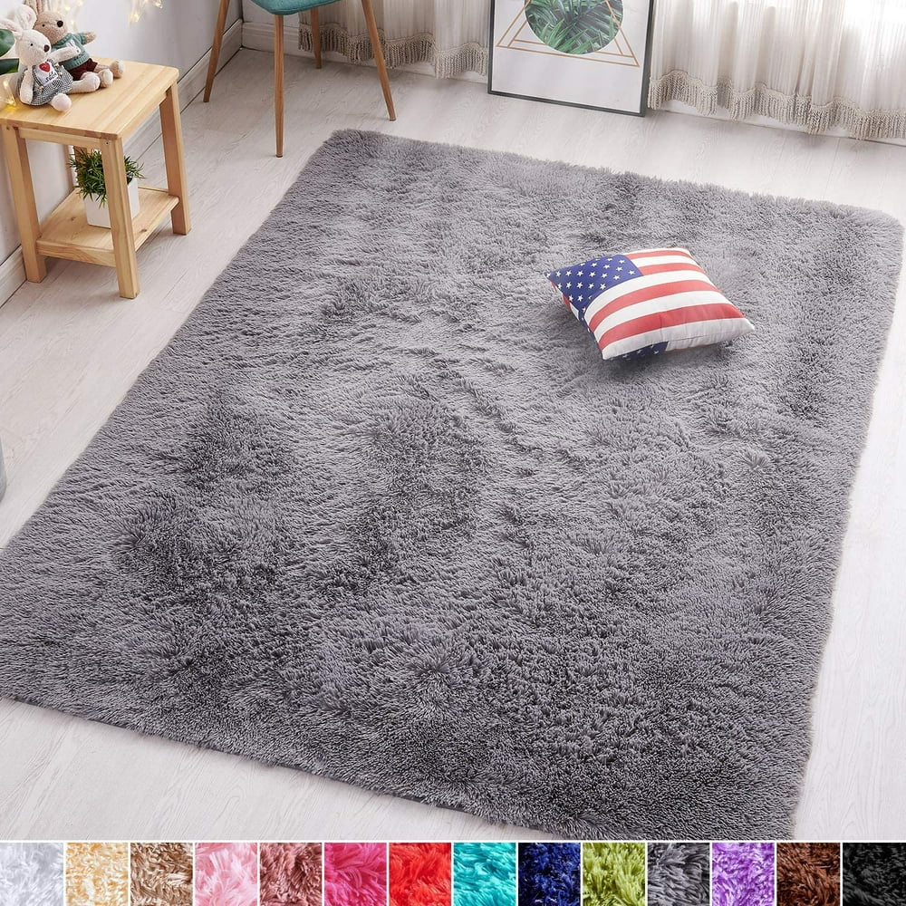 PAGISOFE Grey Fluffy Shag Area Rugs for Bedroom 5x7, Soft Fuzzy Shaggy