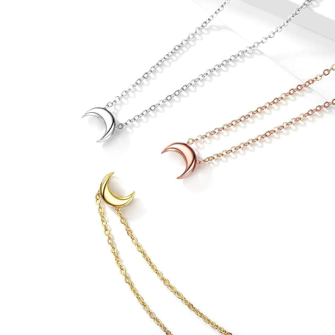 ChicSilver Moon Necklaces for Women 925 Sterling Silver Pendant Necklace Dainty Jewelry Gift for Valentines Day