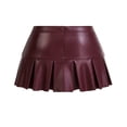 thumbnail image 4 of QHFBli Women's Pleated Leather Skirts Buckle Low Waisted Belted Mini Skirts, 4 of 6