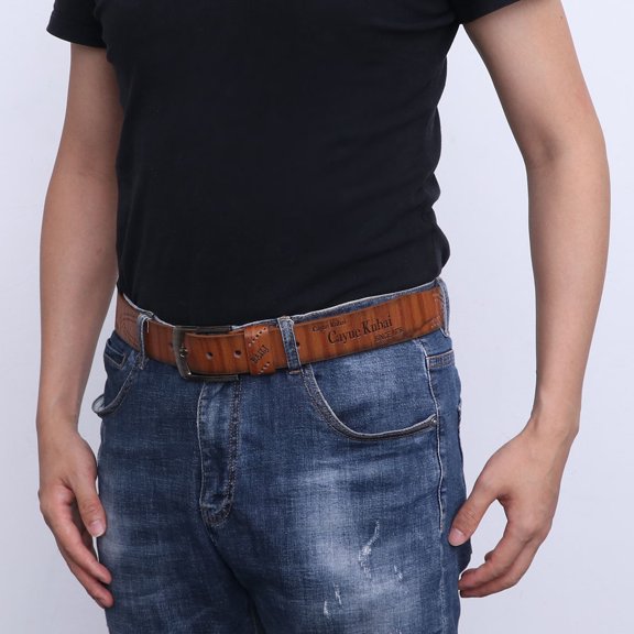 PENIKOKO Men's Adjustable Brown PU Belt with Pin Buckle Retro Vintage Style for Jeans Pants Dress