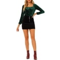 thumbnail image 2 of MODA NOVA Junior's Velvent Square NeckLong Sleeve Blouse Top Deep Green XL, 2 of 5