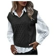 thumbnail image 1 of Gilet Tricoté Style Collège pour Femmes Sans Manches Col en V Rétro Vêtement d'Extérieur, 1 of 6