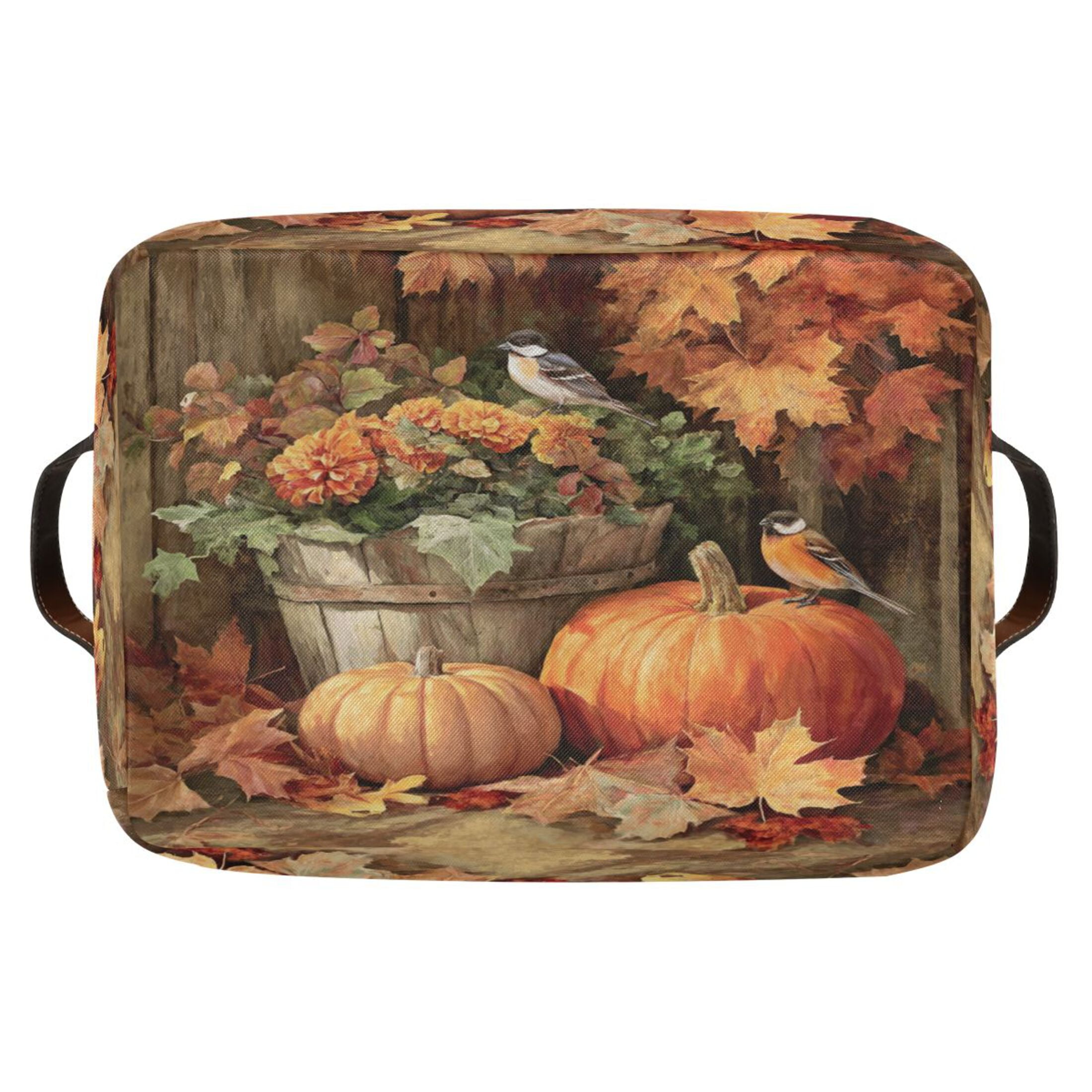 Foldable Storage Basket,Canvas Fabric Foldable Storage Bins with Handles Open Home Storage Bins Boxes for Toy Book Shelf Closet Baskets Beautiful Fall Scene