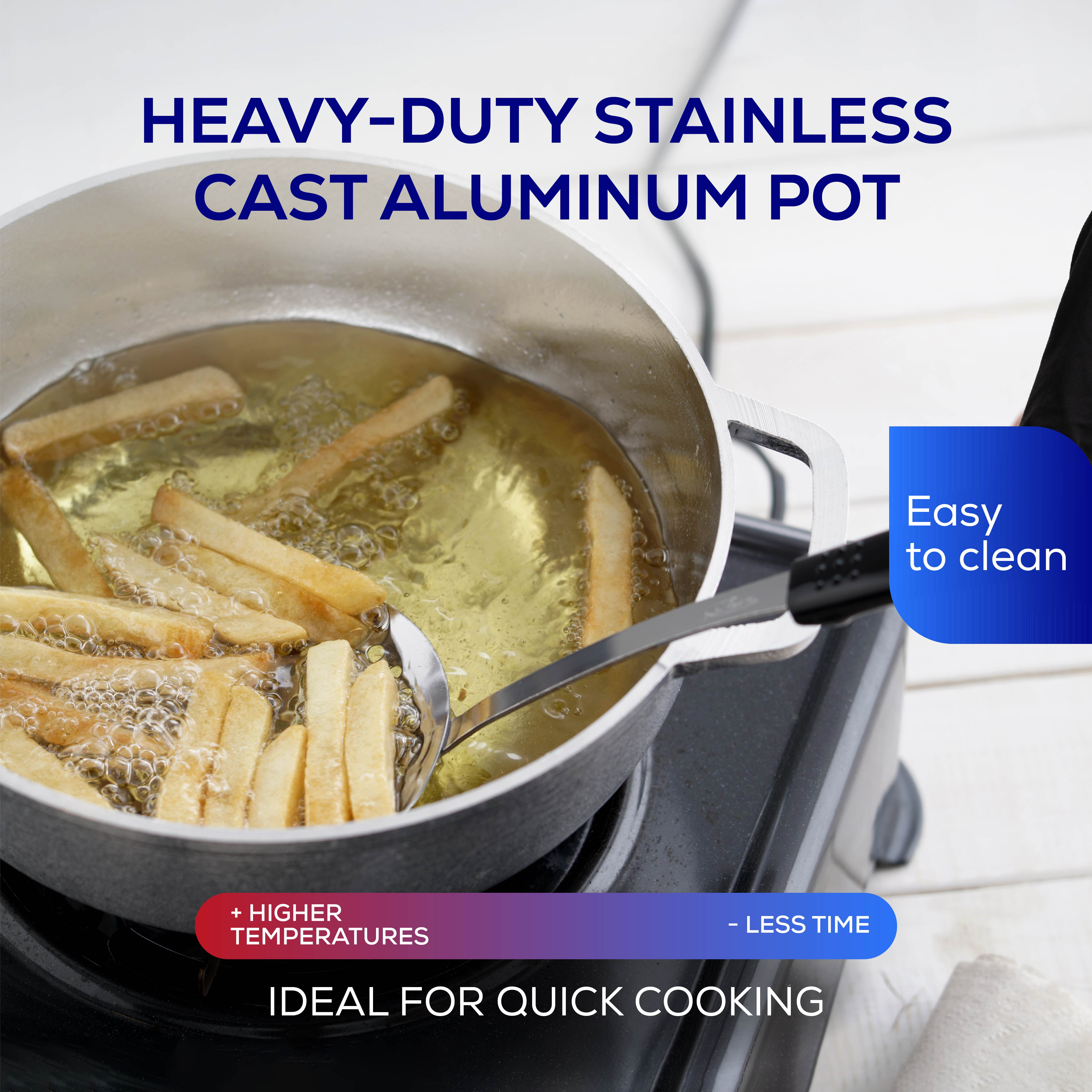 Universal 0.7 Quart / 0.7 Liter Small Cast Aluminum Caldero Rice Cooker 2  Cups - Even Heat Distribution Deep Fryer for Fast Cooking, Ergonomic  Handles