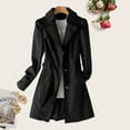 thumbnail image 3 of Fall Spring Women Jacket Turn-down Collar Single-breasted Loose Overcoat Mid Length Solid Color OL Commuting Coat Hiking Windbreaker, 3 of 8