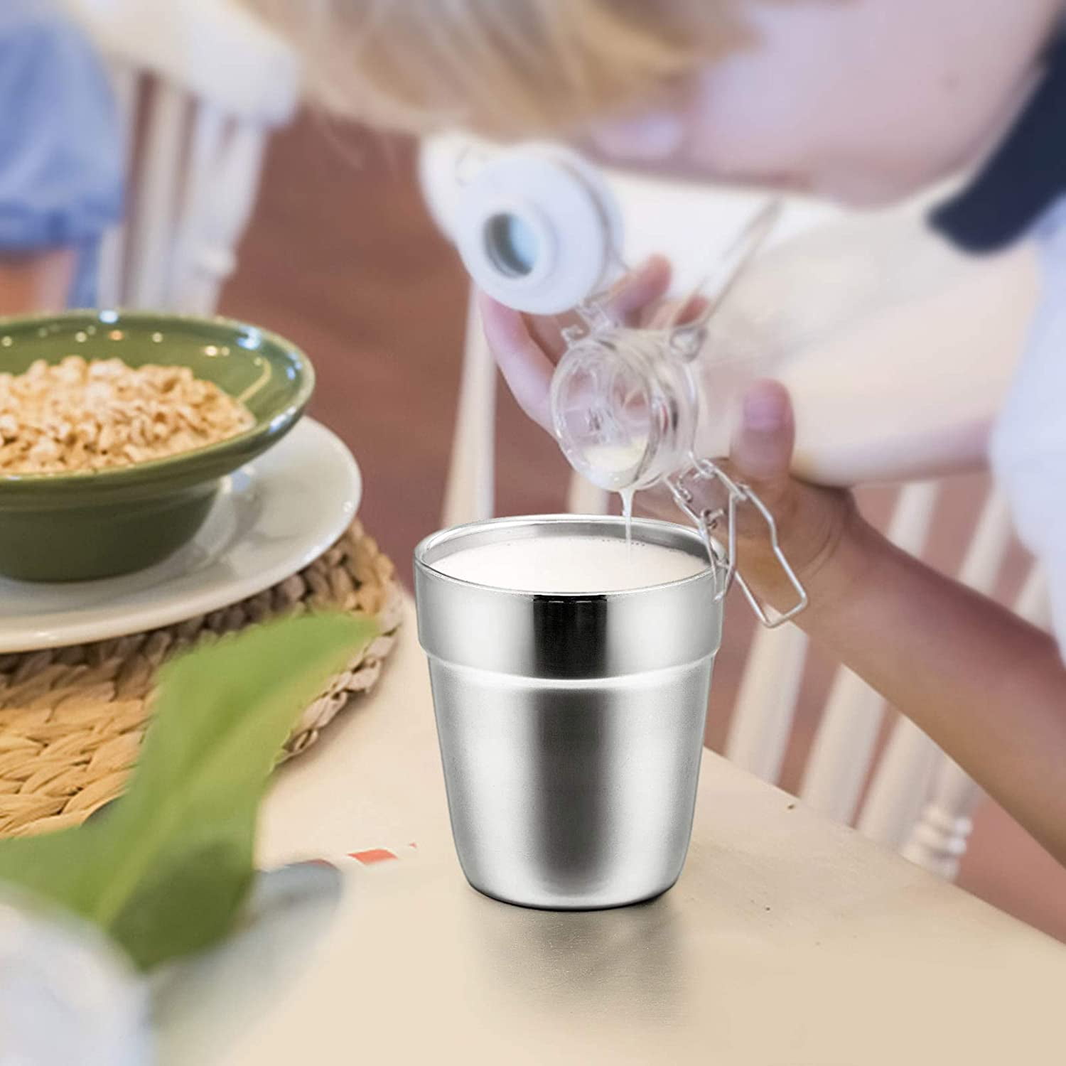 Mtal Cups for Kids Baby, 6 Ounc Stainlss Stl Insulatd Cups for Toddlr Childrn, Training & Transition, Doubl Wall & Shattrproof, Mirror Polishd & Dishwashr Saf - 2 Pack