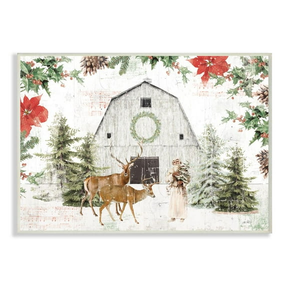 Rustic Holiday Barn Animals Seasonal Christmas Winter 15 in x 10 in Framed Painting Art Prints, by Stupell Home Décor
