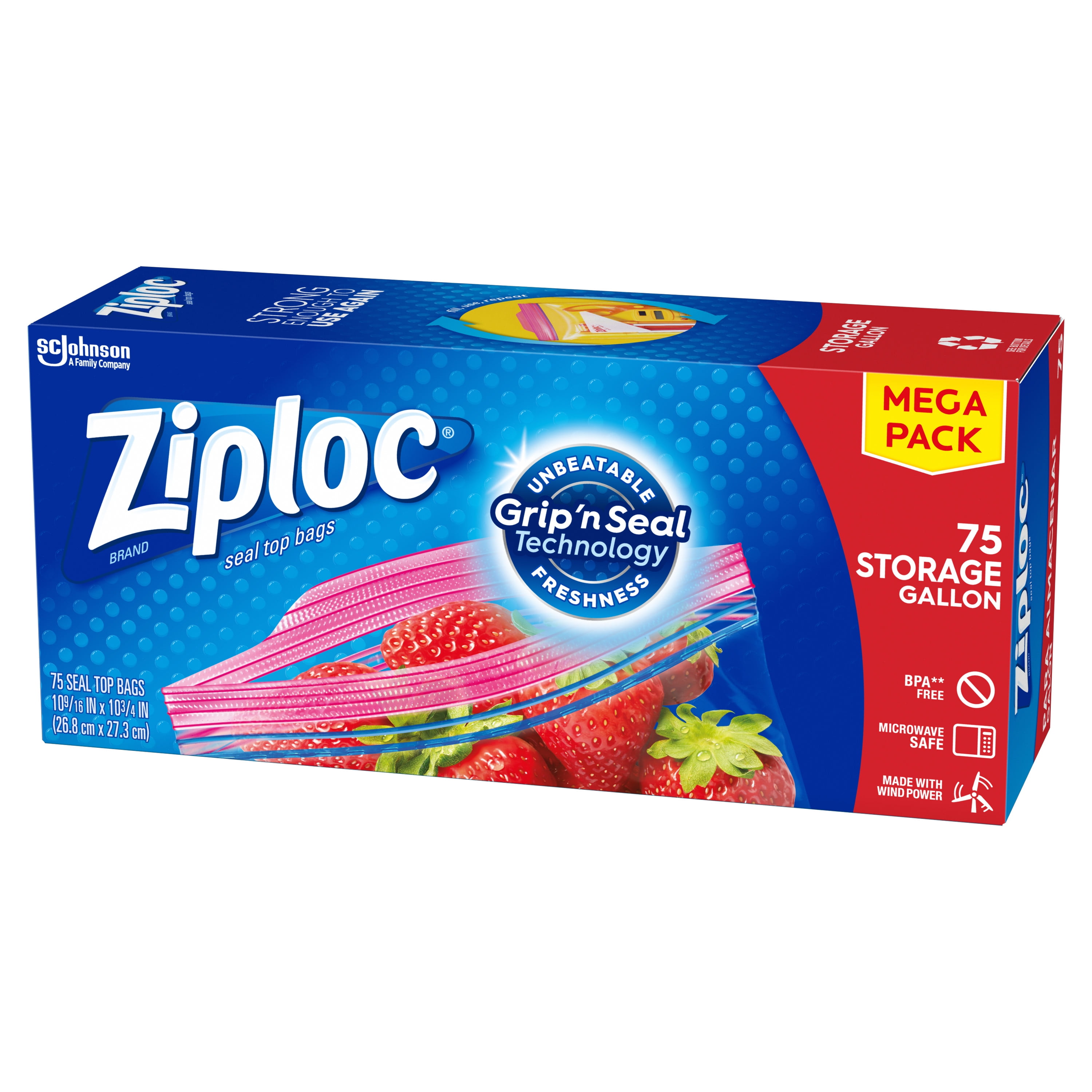 Ziploc Storage Bags, Gallon - 75 count