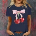 thumbnail image 2 of Lkhaha 2026 Womens T Shirts Fashion Tops Bow Cherry Print Short Sleeve Summer Casual Graphic Crew Neck Lightweight Outfits Clothes Navy S, 2 of 4