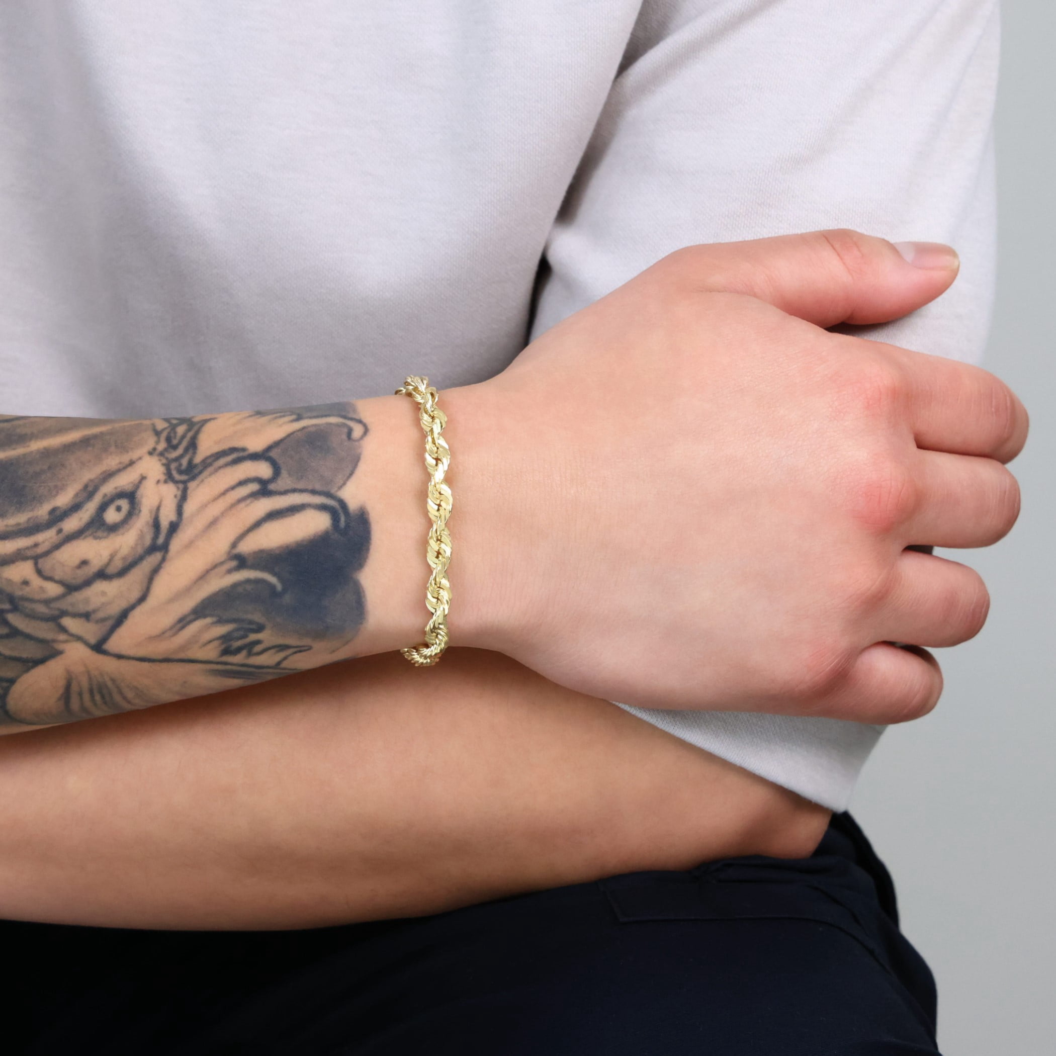 Nuragold 14k Real Yellow Gold 6mm Solid Rope Chain Diamond Cut Bracelet (7.5"-9") Italian Jewelry for Men