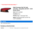 thumbnail image 2 of Right Passenger Side Tail Light Assembly - Compatible with 2019 - 2022 Nissan Altima 2020 2021, 2 of 2