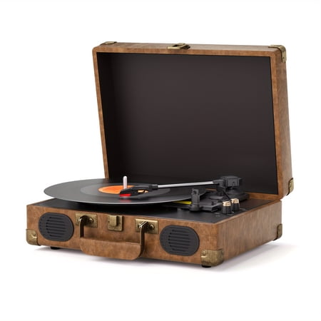 Shining S100 Vintage Turntable - Wireless Bluetooth, USB, 3-Speed (33/45/78 RPM), Built-in Speaker, Belt-Driven, Aux/Headphone , Plays 7/10/12" Records - Retro Suitcase Design
