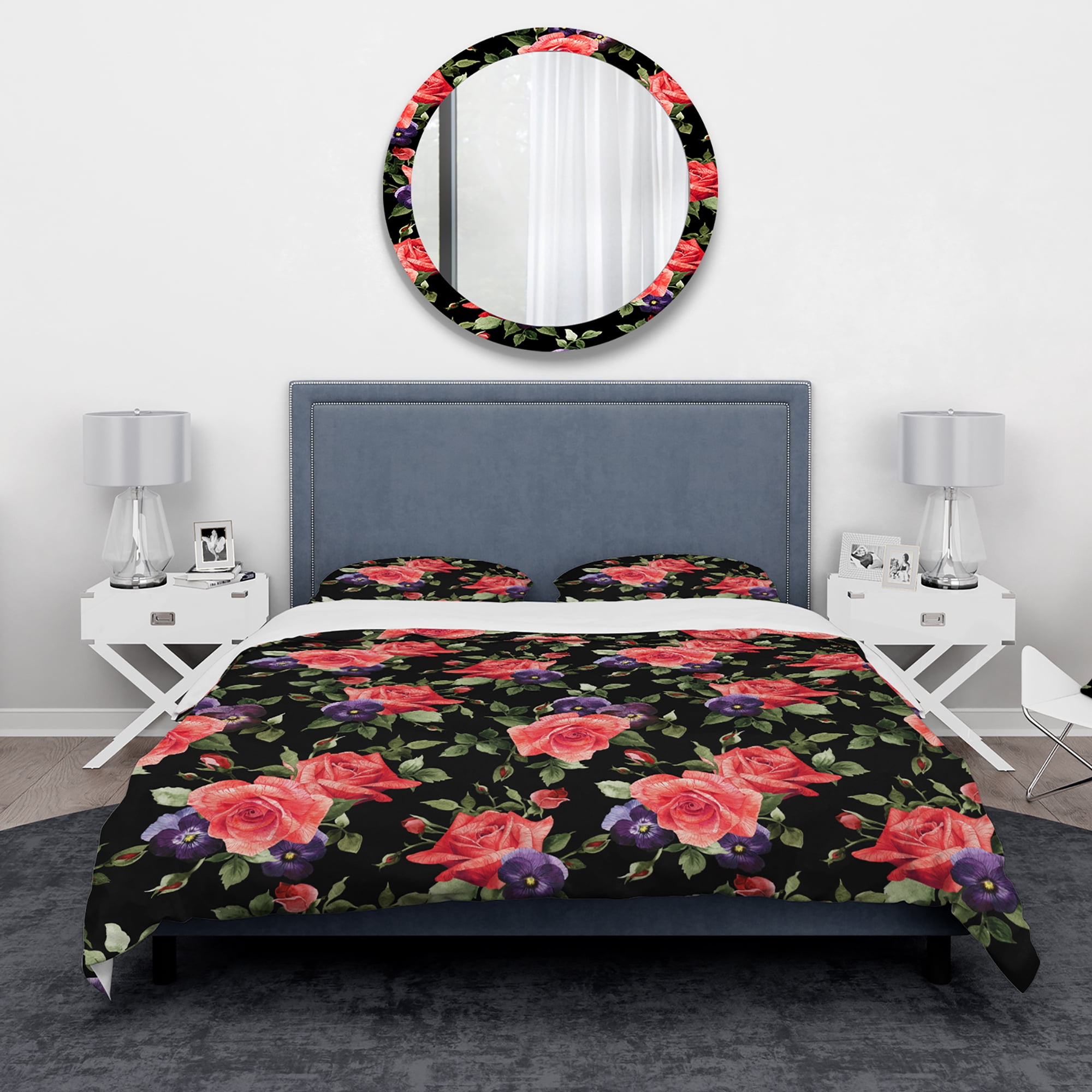Designart 'Pansy Flowers Rose Patterns' Modern & Contemporary Duvet Cover Set