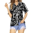 thumbnail image 5 of HAPPY BAY Women's Button Down Blouses Floral Summer Beach Party Blouse Shirt Collared Colourful Short Sleeve Tropical Vacation Tee Hawaiian Shirts Tops for Women L Leaves, Black, 5 of 5
