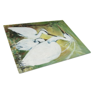 Caroline's Treasures Blessing at Feeding Time Egret Family Glass Cutting Board Large