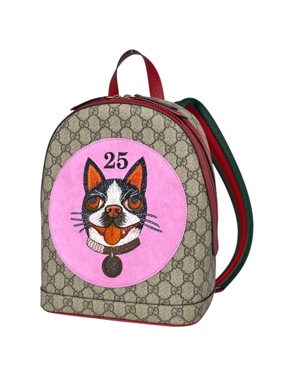 Pre-Owned Gucci GG Supreme Bosco Sherry Line Backpack, Coated Canvas, Brown, Red, Pink, 495621,...