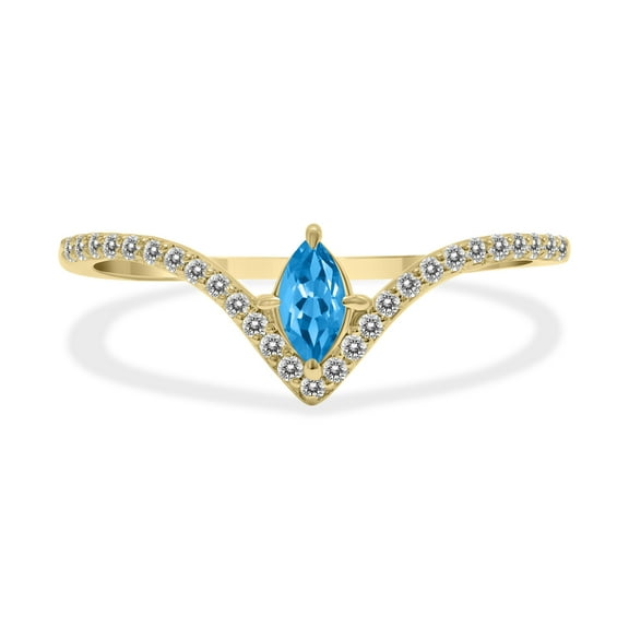 SZUL Women's 1/4 Carat TW Blue Topaz and Diamond V Shape Ring in 10K Yellow Gold