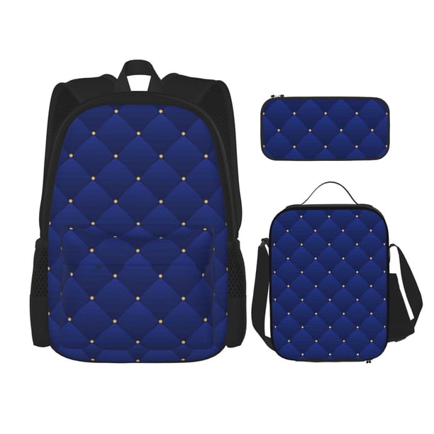 Easygdp Navy Blue Mochila para Niños y Niñas con Set de Caja de Almuerzo y Estuche para Lápices 3 en 1, Mochila Escolar Estampada para Adolescentes