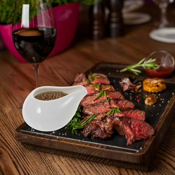 Hemoton 2Pcs White Ceramic Gravy Boats Sauce Server for Gravy, Syrup, Salad Dressing, Holiday Meals, Parties, and Everyday Use