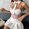 thumbnail image 2 of Women'S Striped Two-Piece Set, Including A Fake Collar Herringbone Top and A Mini Skirt Set Pink M, 2 of 8