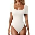 thumbnail image 1 of Yuyuzo Womens Square Neck Bodysuit Short Sleeve Jumpsuit Shirts Top Ribbed Knit Slim Fitted Basic 1 Piece Outfits, 1 of 7