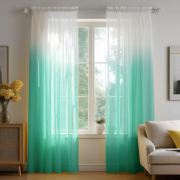 ZOPZO Ombre Semi Sheer Curtains for Bedroom Living Room, Green, 52W x 72L Inch, Rod Pocket Window Drapes, Set of 2 Panels