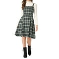 thumbnail image 2 of INSPIRE CHIC Women's Suspender Dress Retro Plaid Square Neck A-Line Midi Overall Dress XL Green, 2 of 6