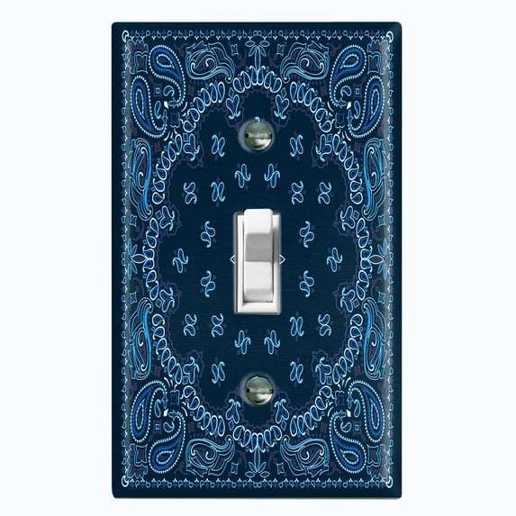Metal Light Switch Plate Cover Blue Floral Bandana Paisley Tile Pattern TIL052
