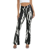 HDE Women's Crossover Flare Pants Ribbed High Waist Bell Bottom Abstract Zebra S