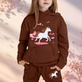thumbnail image 2 of Tween Outfits for Girls Sets Winter Cartoon Horse Print Hooded Sweatshirt Joggers With Drawstring Pocket Ranch Style Long Sleeve Fall Girls Clothes Brown Size 10-11T, 2 of 4