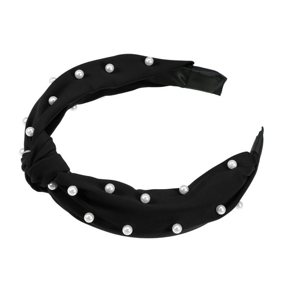 Vocoste 1 Pcs Hairband for Women Satin Knotted Pearl Headband Black 1.1 Inch Wide