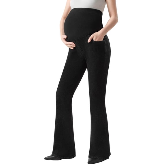 CHUMUD Women's Stretch Maternity Bootcut Jeans with Pockets Over The Belly Bell Bottoms Flare Denim Pants Pregnancy Clothes, S-XXL