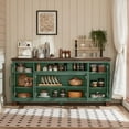 thumbnail image 5 of 60" Farmhouse Buffet Cabinet with Storage, Large Wood Sideboard Cabinet with Glass Doors, Kitchen Coffee Bar Cabinet for Dining Room, Green, 5 of 8