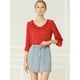 thumbnail image 3 of Blusa con Botones cuello de solapa con volantes estampado de Corazón Allegra K manga del Codo Rojo M, 3 of 6