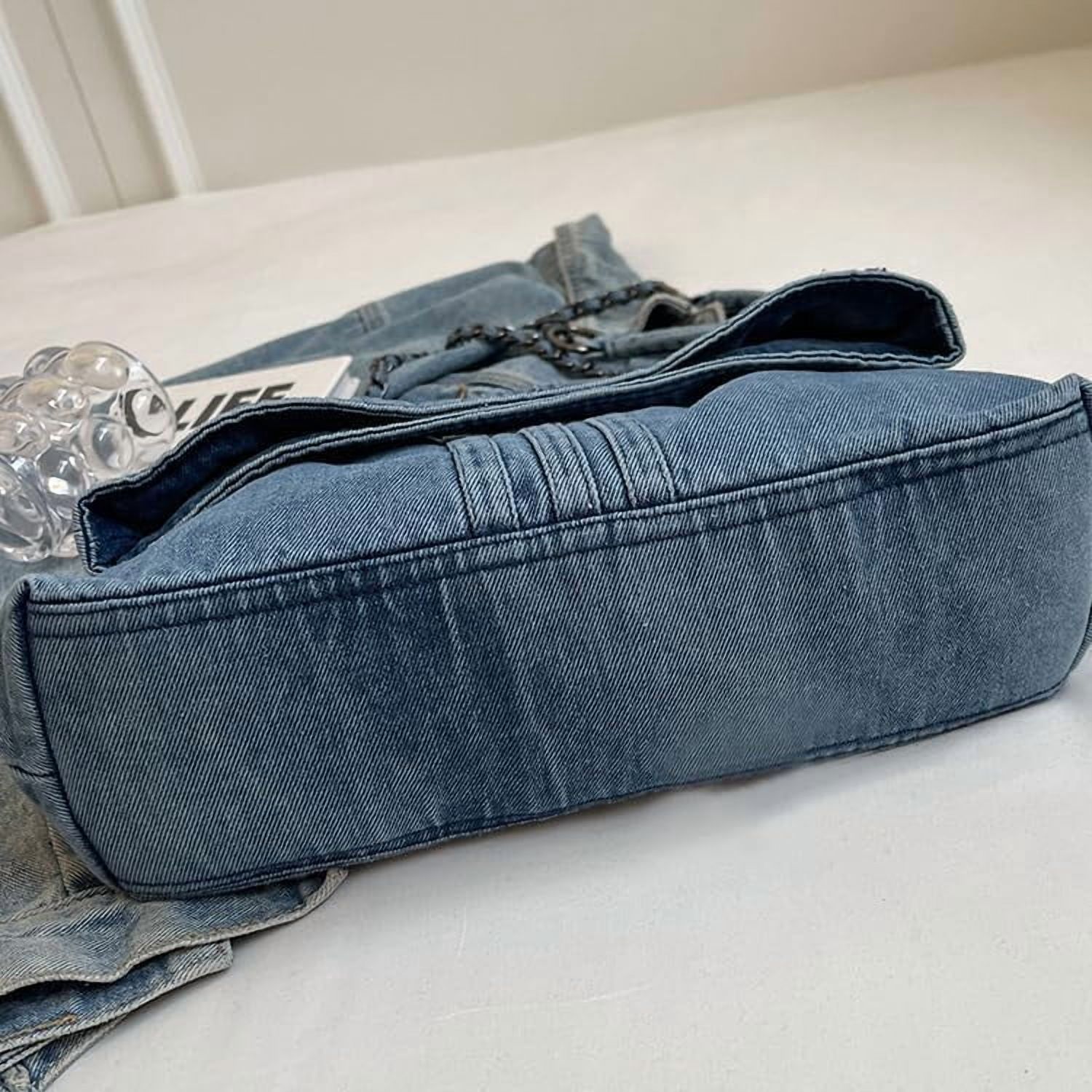 Women Denim Shoulder Handbag Retro Crossbody Bag Large Capacity Tote Purse Chain Strap Underarm Bag